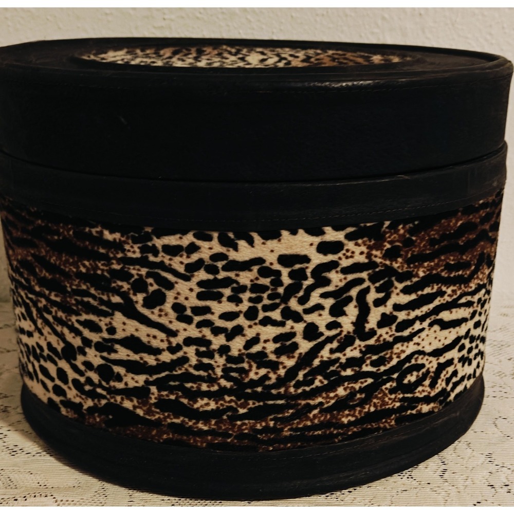 Vintage  MCM Wooden Hat Box Covered In Leather And  Faux Fur